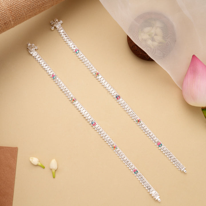 Fancy Dual Shade Enamel Silver Anklet