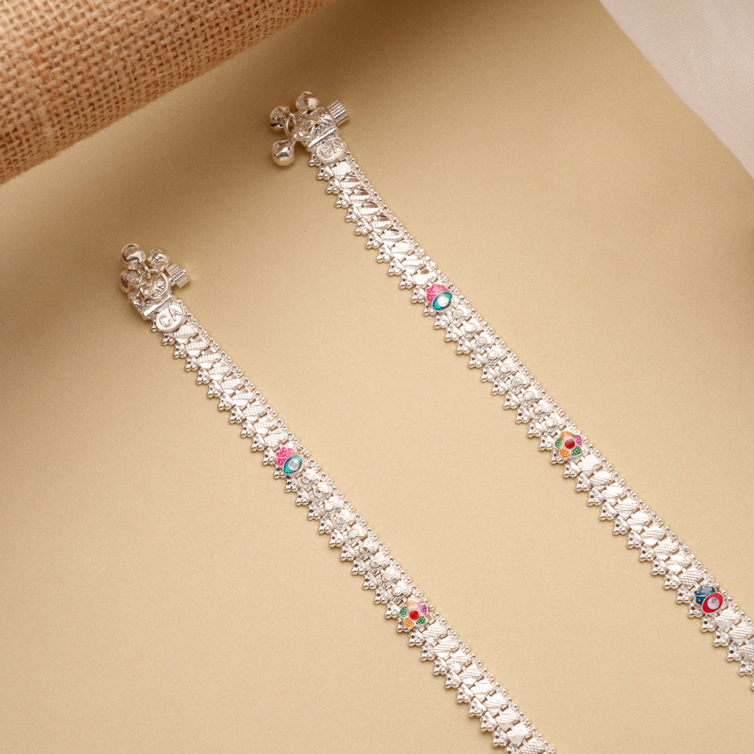 Fancy Dual Shade Enamel Silver Anklet