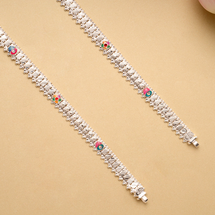 Fancy Dual Shade Enamel Silver Anklet