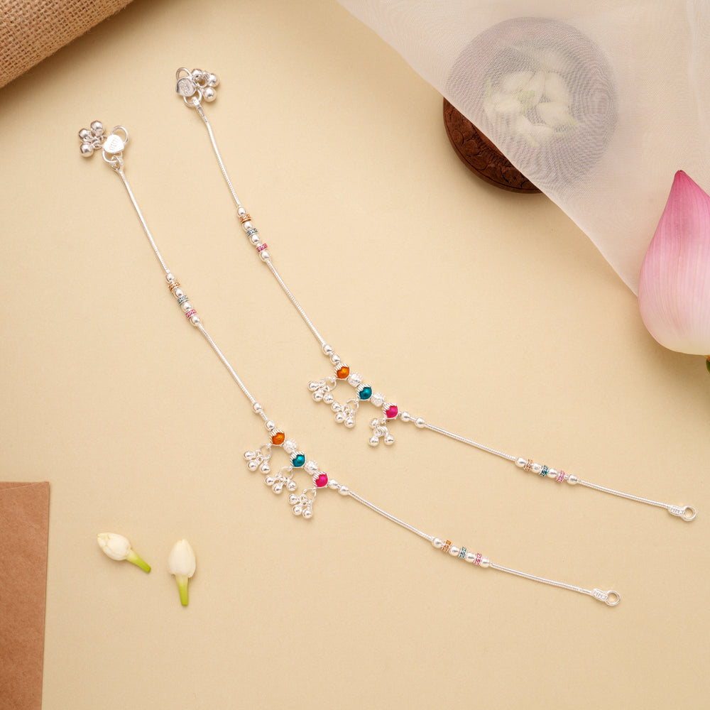 Triple Color Enamel Silver Anklet