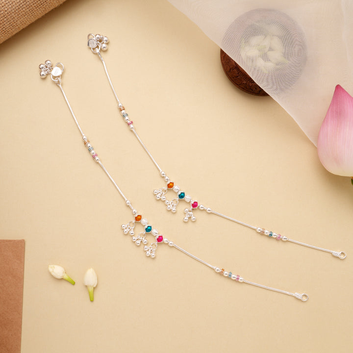 Triple Color Enamel Silver Anklet