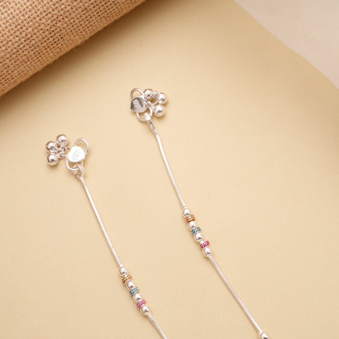 Triple Color Enamel Silver Anklet