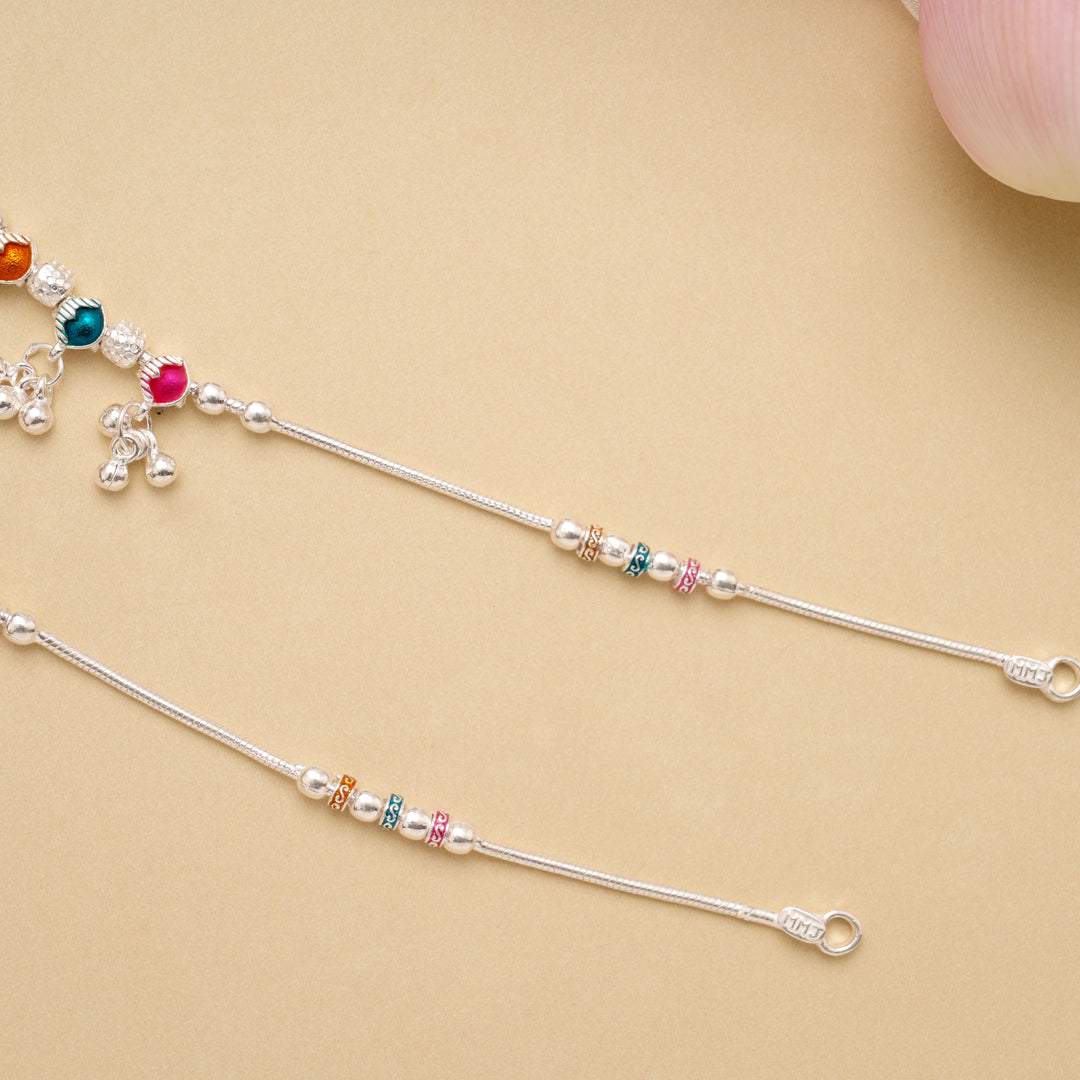 Triple Color Enamel Silver Anklet