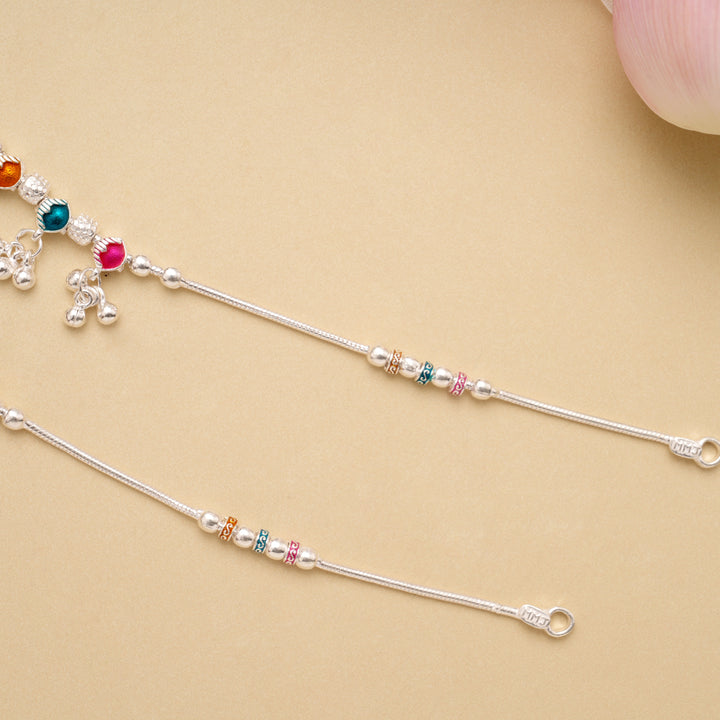 Triple Color Enamel Silver Anklet