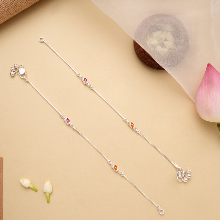 Premium Leaf Enamel Ball Design Silver Anklets