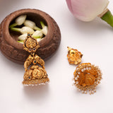 Bold Peacock Design with Pearl Drops Golden Jumka