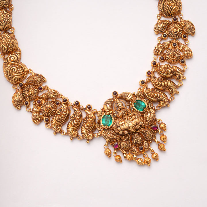Beautiful Dhana Lakshmi Devi Emerald Golden Necklace