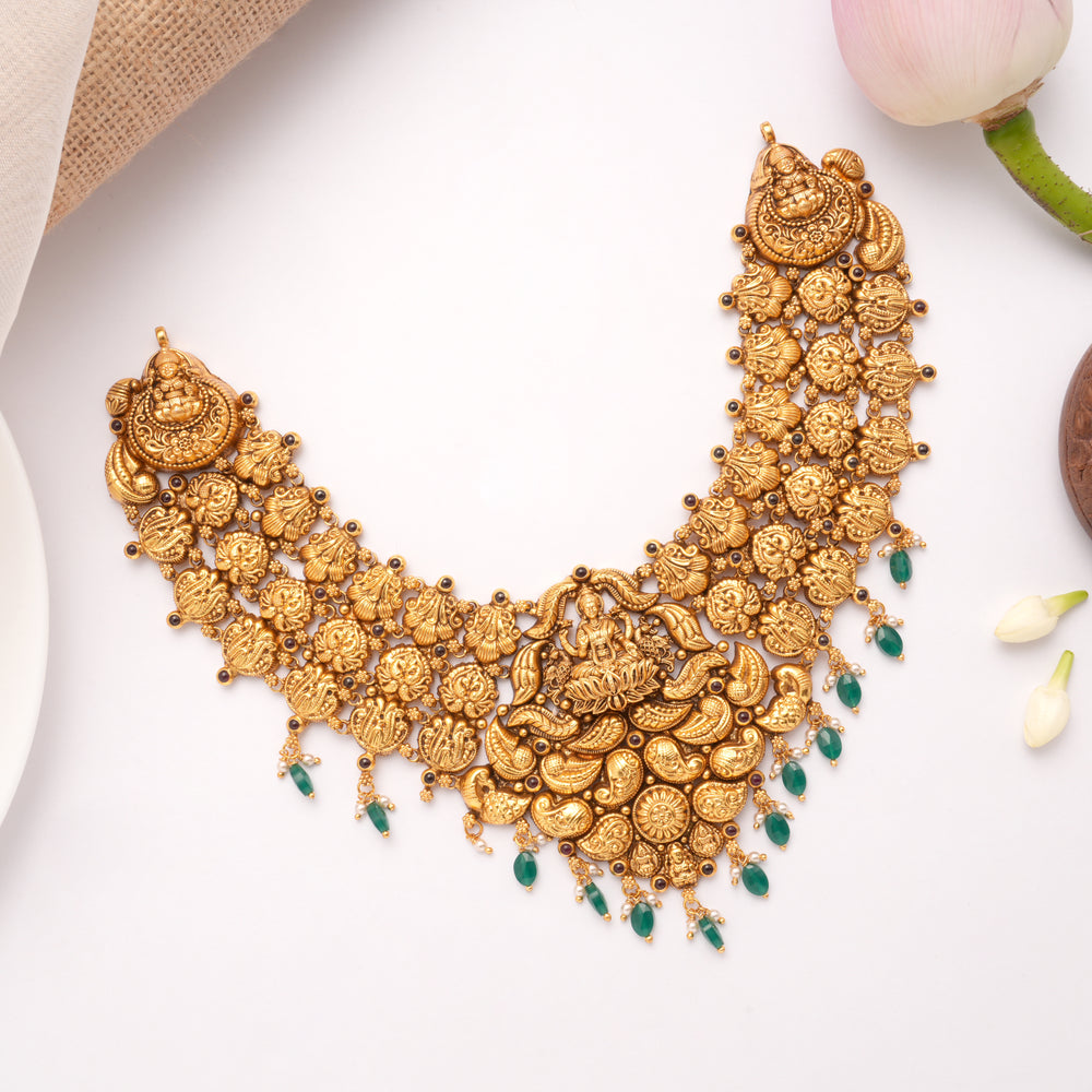 Antique Triple Layer Lakshmi Drops Golden Necklace