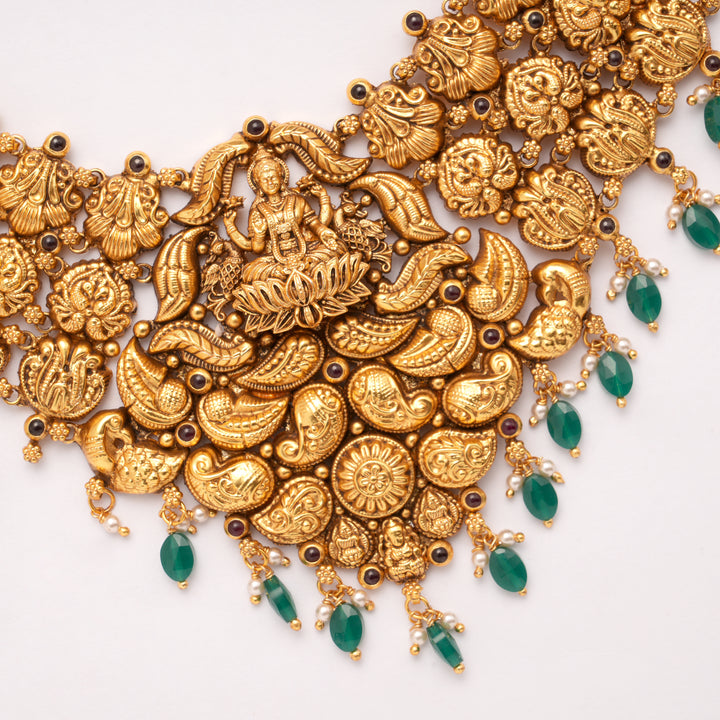 Antique Triple Layer Lakshmi Drops Golden Necklace