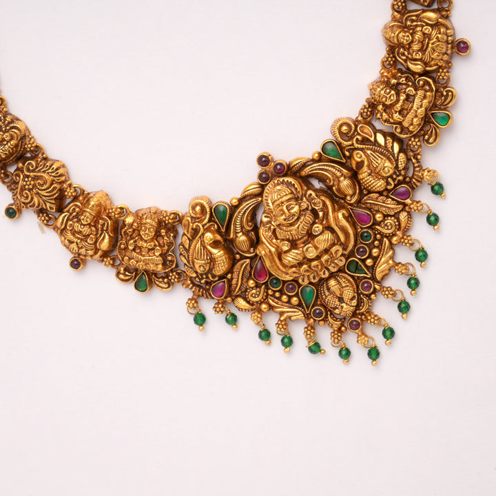 Heritage Goddess Lakshmi with Drops Golden Necklace
