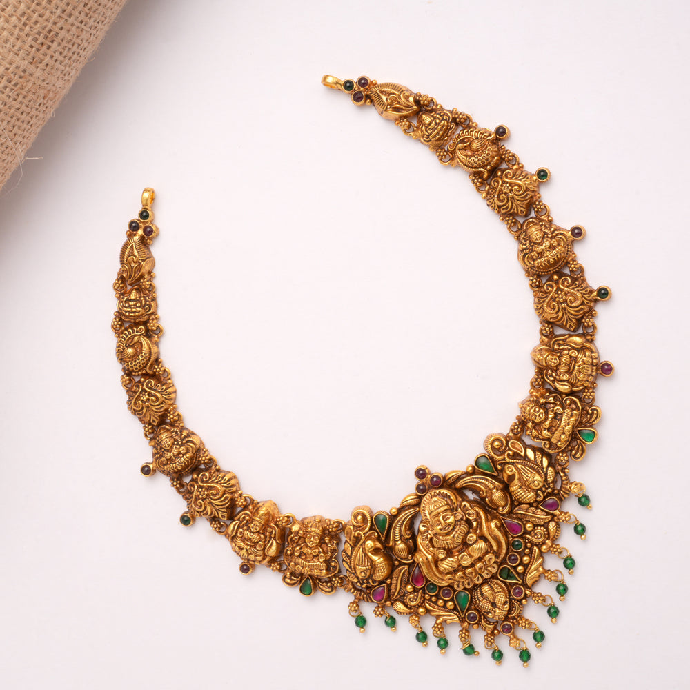 Heritage Goddess Lakshmi with Drops Golden Necklace