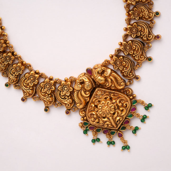 Premium Peacock Design Green Drops Golden Necklace
