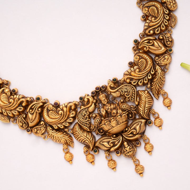 Antique Lakshmi with Leaf Design Golden Necklace