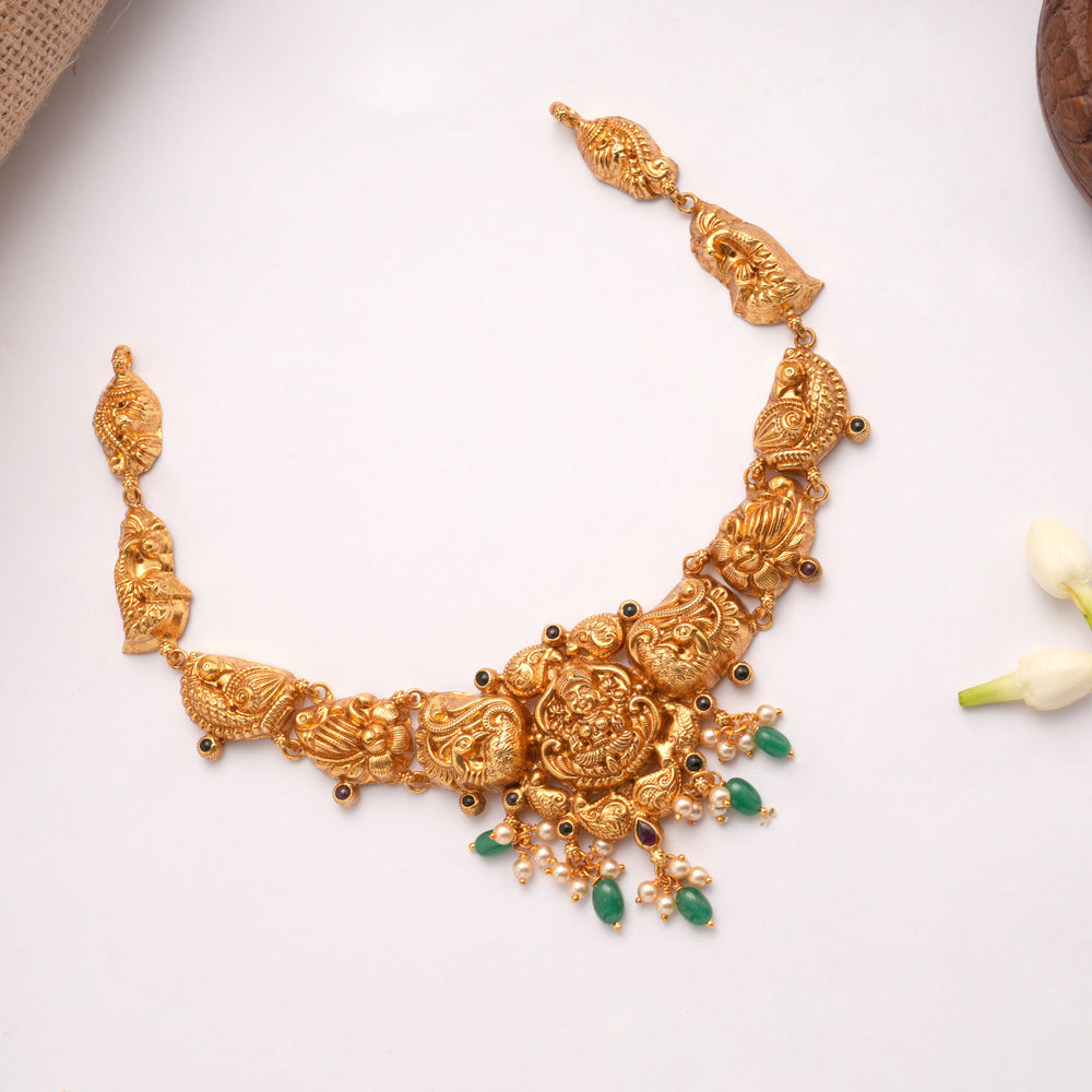 Elite Nagas Lakshmi Devi with Pearl Drops Golden Necklace