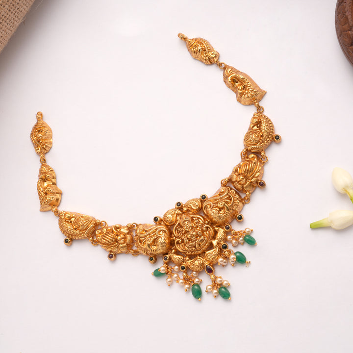 Elite Nagas Lakshmi Devi with Pearl Drops Golden Necklace