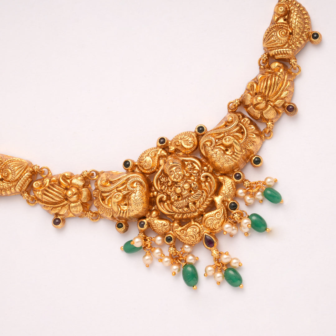 Elite Nagas Lakshmi Devi with Pearl Drops Golden Necklace