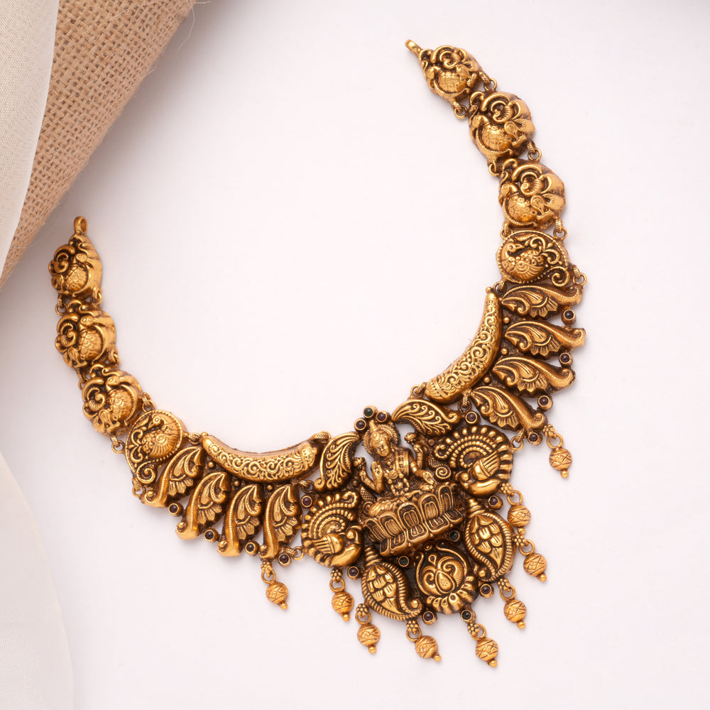 Antique Lotus Lakshmi with Golden Ball Drops Necklace