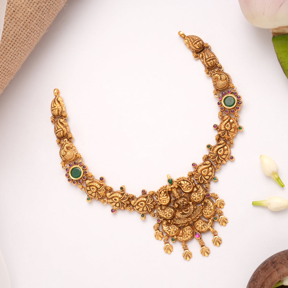 Nagas Lakshmi with Mango Design Golden Necklace
