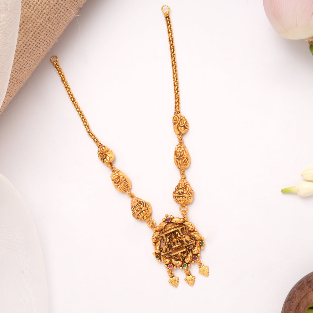 Classic Temple Inspired Gaja Lakshmi Drops Golden Necklace