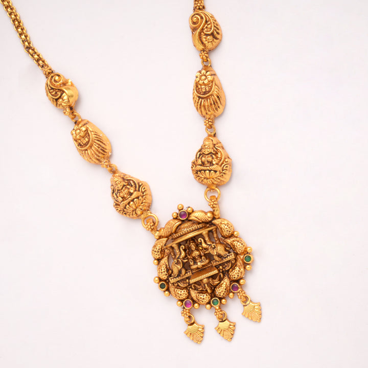 Classic Temple Inspired Gaja Lakshmi Drops Golden Necklace