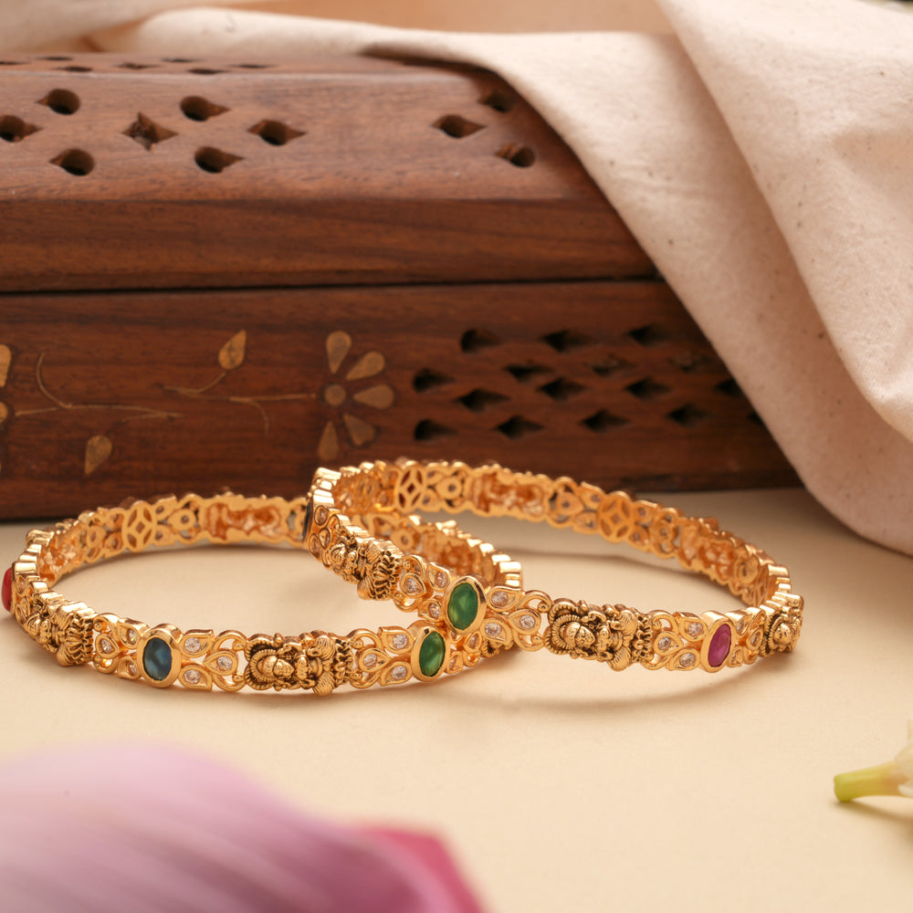 Nagas Lakshmi Floral Design Golden Bangles