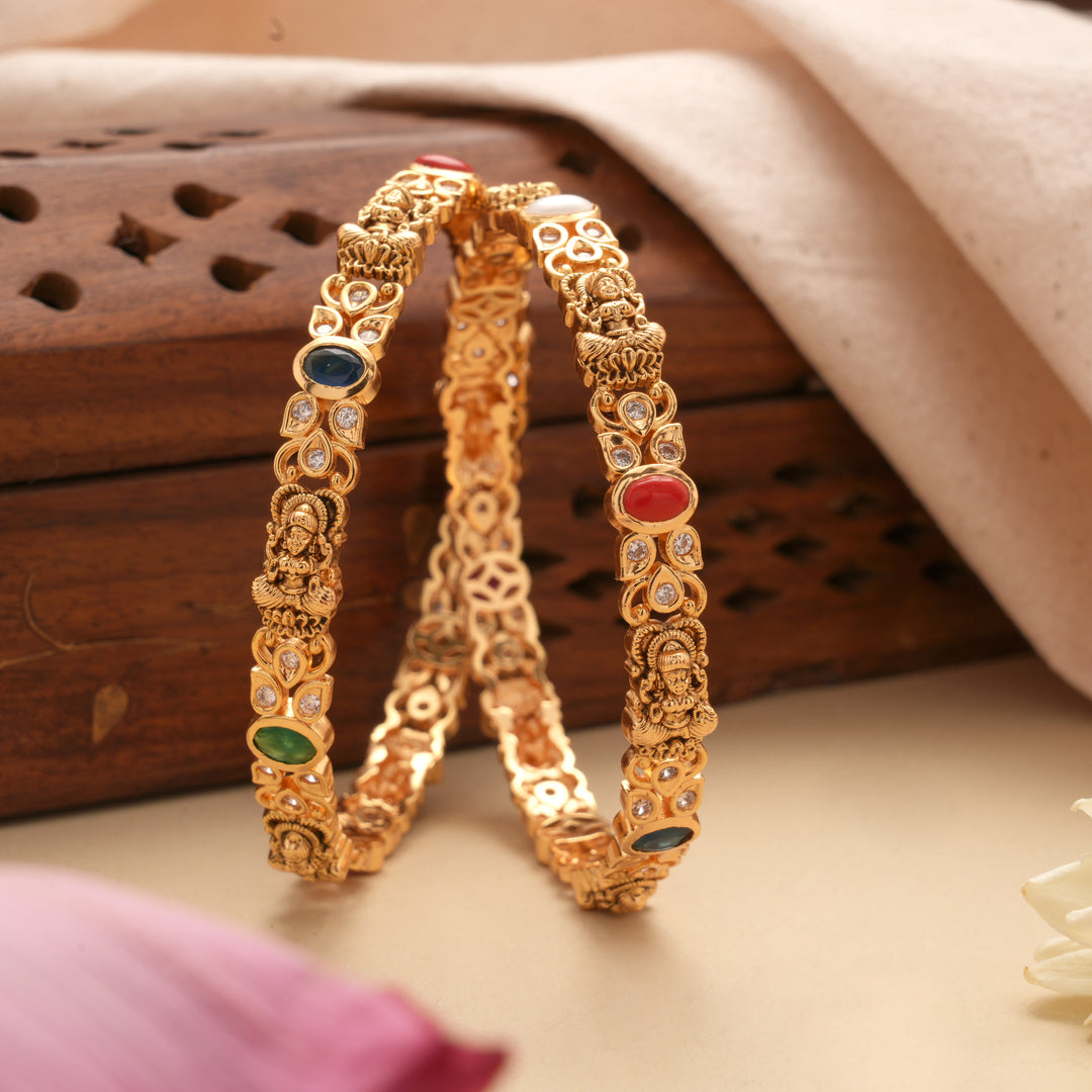 Nagas Lakshmi Floral Design Golden Bangles