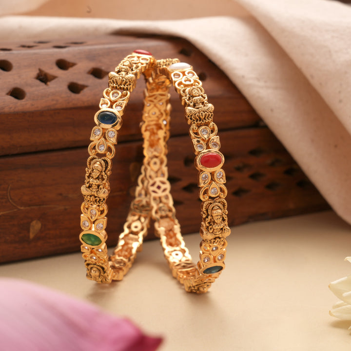 Nagas Lakshmi Floral Design Golden Bangles