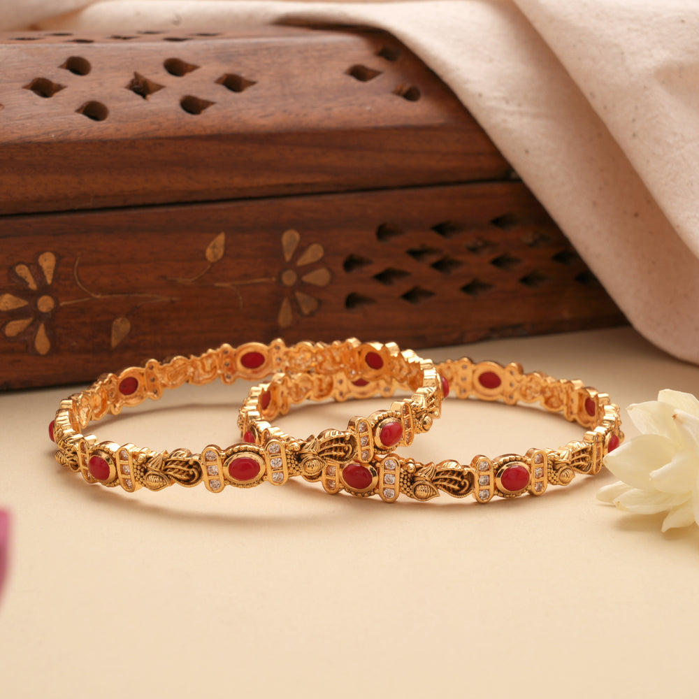 Regal Ruby Lakshmi Design Golden Bangles
