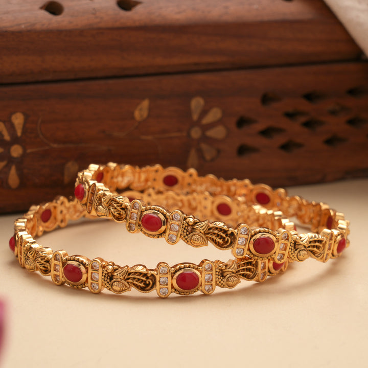 Regal Ruby Lakshmi Design Golden Bangles