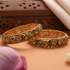 Antique Peacock Design Ruby Stone Golden Bangles