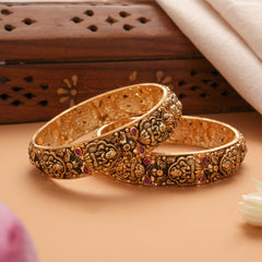 Antique Goddess Lakshmi Ruby Stone Golden Bangles