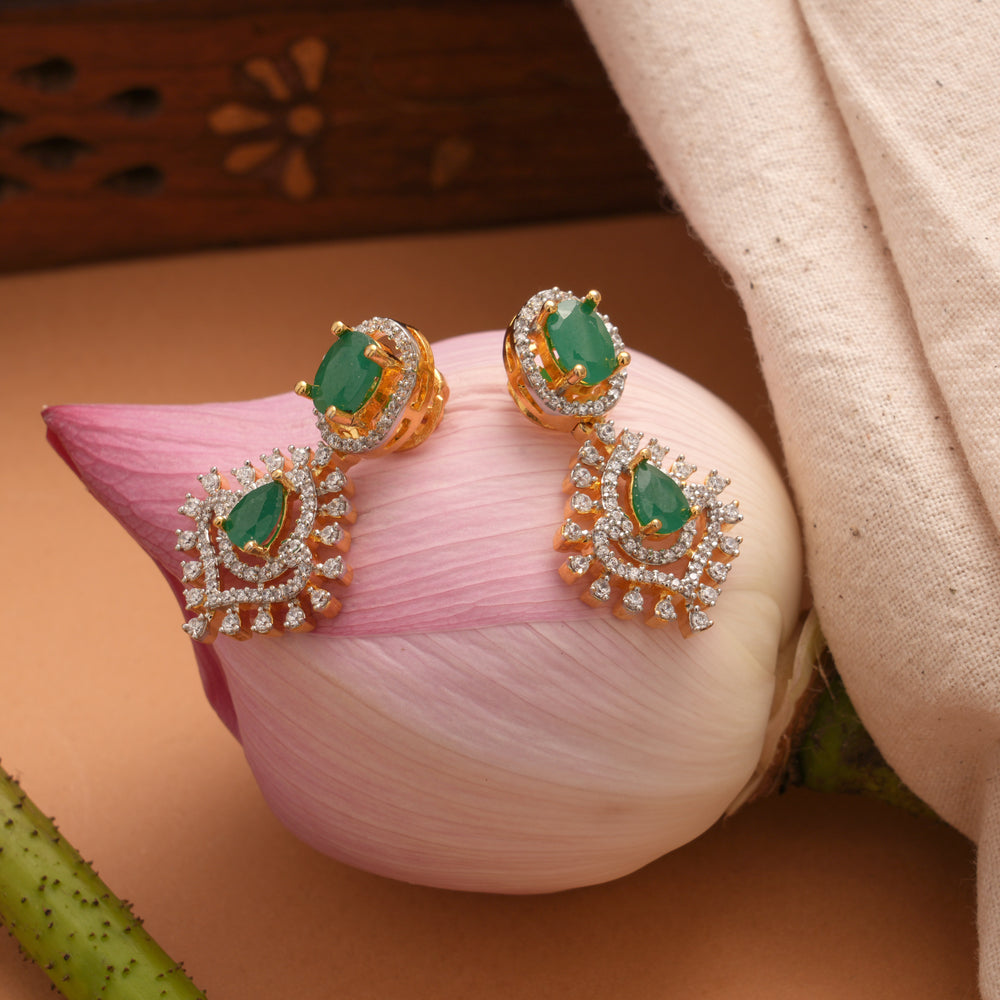 Blossom Floral Emerald Swarovski Golden Earrings