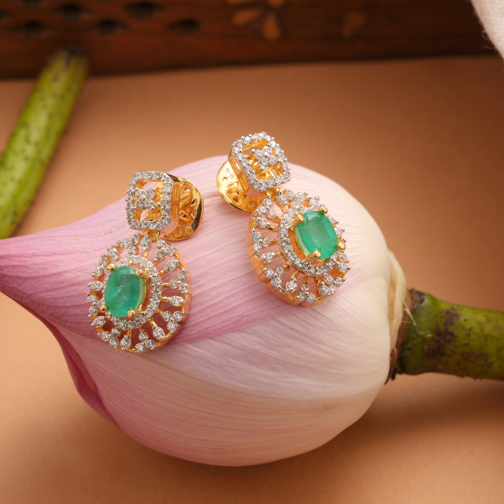 Minimal Floral Design Emerald Drop Golden Stud