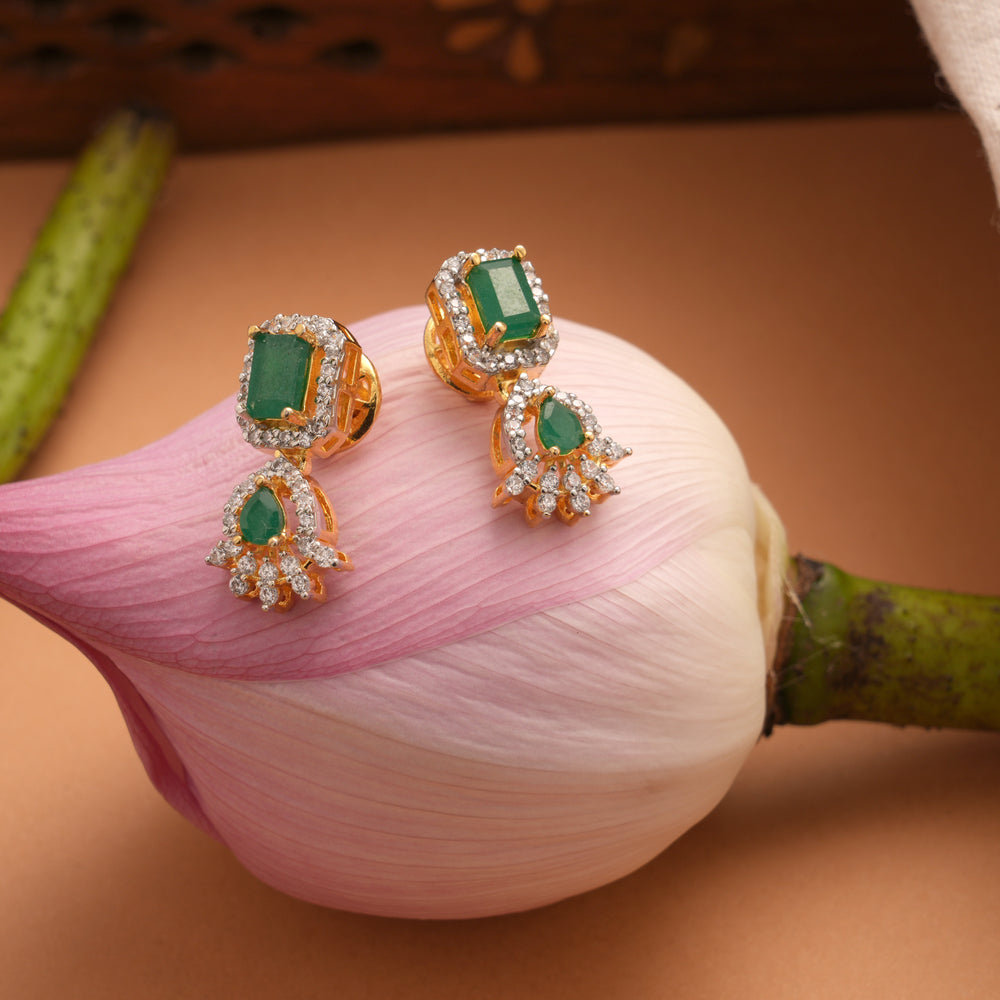 Blossom Swarovski Oval Emerald Golden Earrings