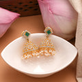 Halo Emerald Swarovski Pearl Drop Golden Jhumkas