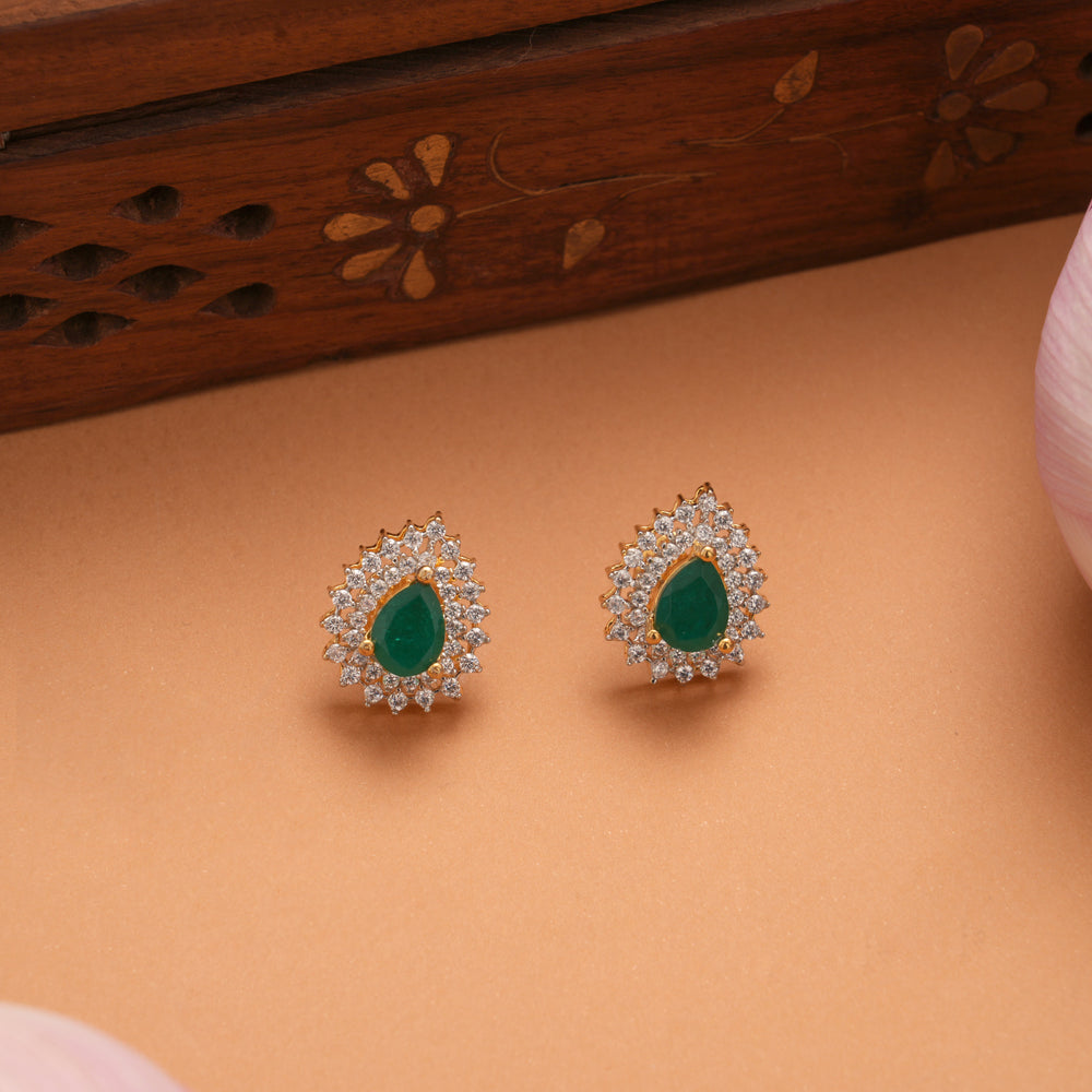 Minimal Tear Drop Emerald Kundan Golden Stud