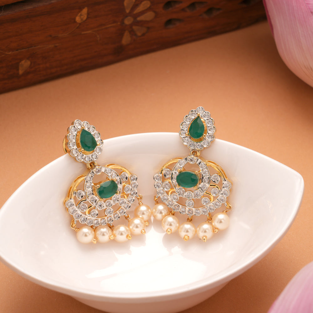 Swarovski Emerald Pearl Drop Golden Earrings