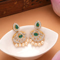 Swarovski Emerald Pearl Drop Golden Earrings