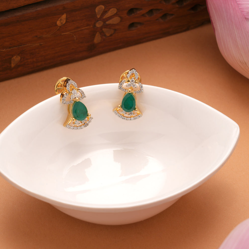 Minimal Bell Shape Emerald Golden Earrings