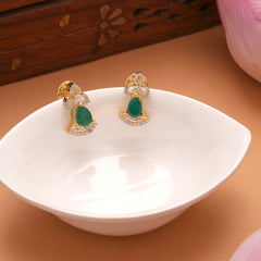 Minimal Bell Shape Emerald Golden Earrings