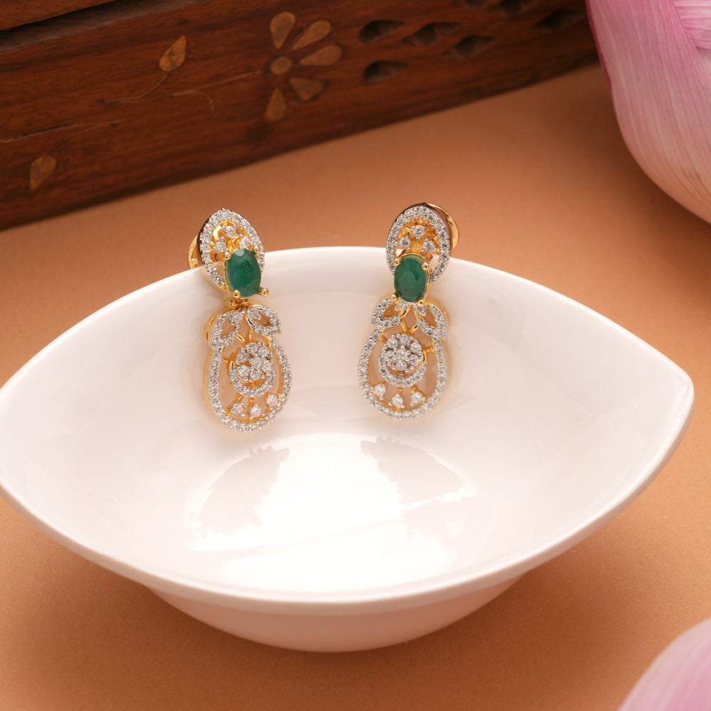 Shining Swarovski Oval Emerald Golden Earrings