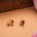 Minimal Oval Ruby Stone Golden Earrings