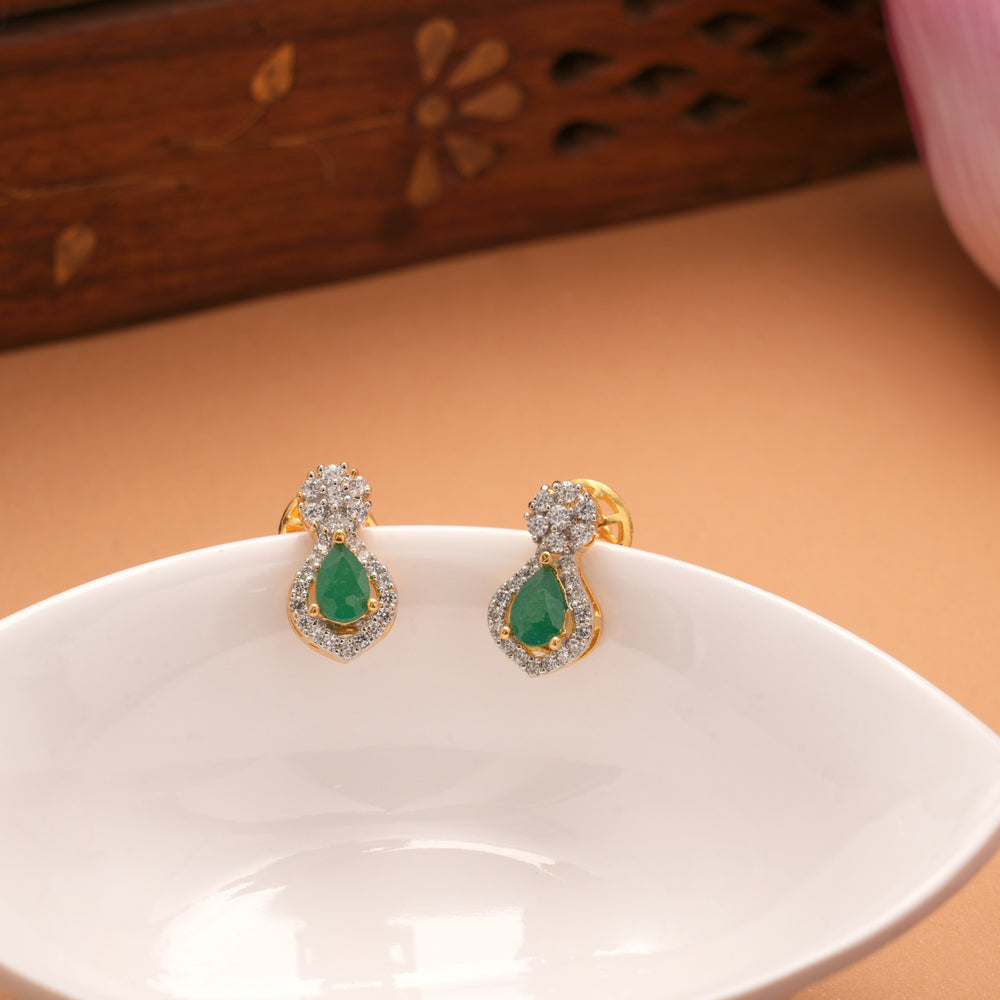 Tiny Charm Pear Shaped Emerald Golden Earrings