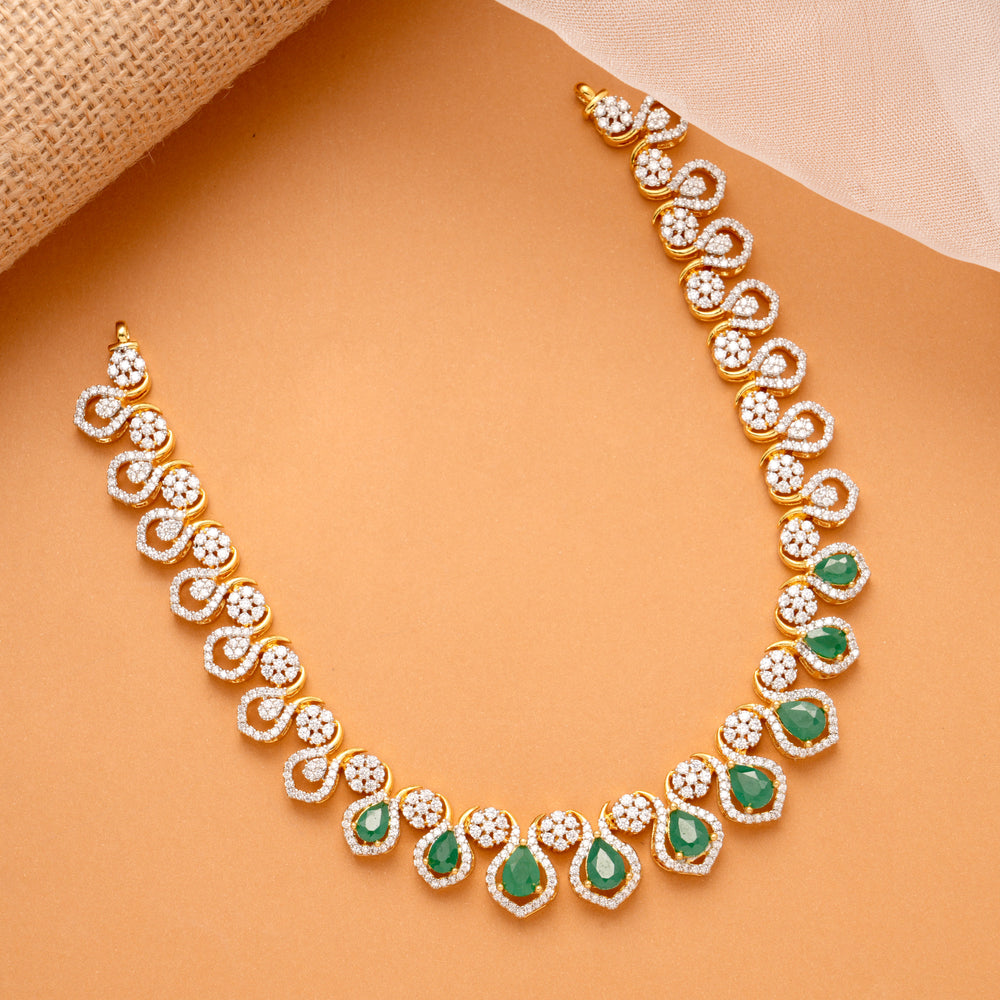 Sparkling Emerald Teardrop Swarovski Golden Necklace