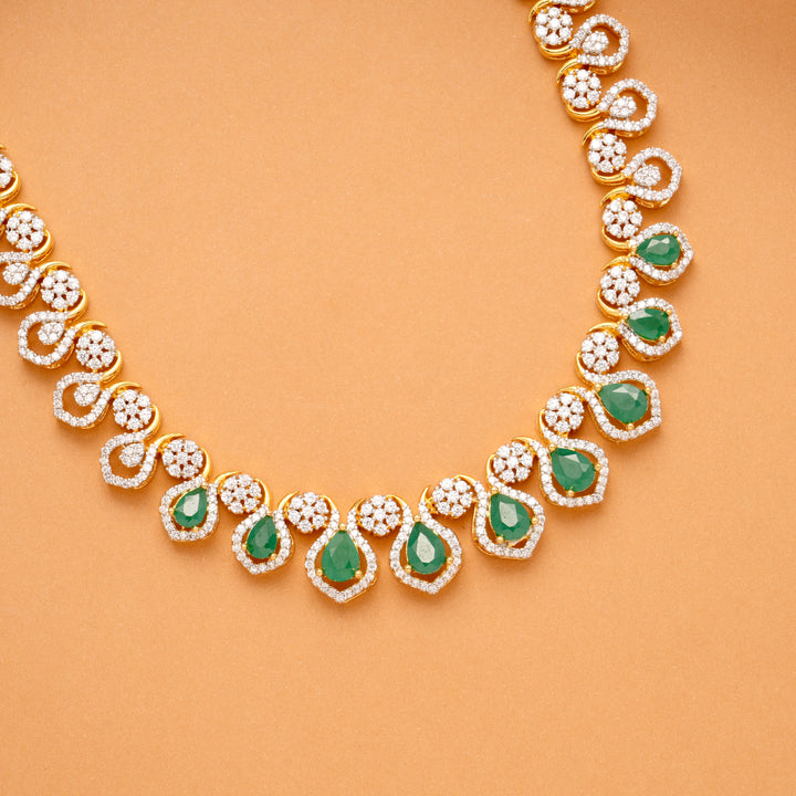 Sparkling Emerald Teardrop Swarovski Golden Necklace