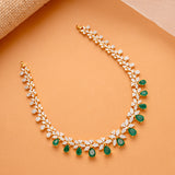 Regal Tri Leaf Emerald Teardrop Swarovski Golden Necklace
