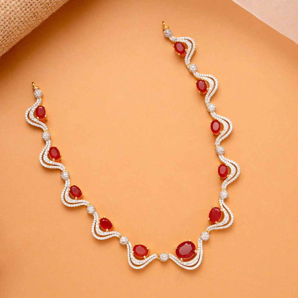 Timeless Ruby Stone Curved Design Golden Necklace