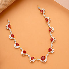 Timeless Ruby Stone Curved Design Golden Necklace