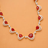 Timeless Ruby Stone Curved Design Golden Necklace