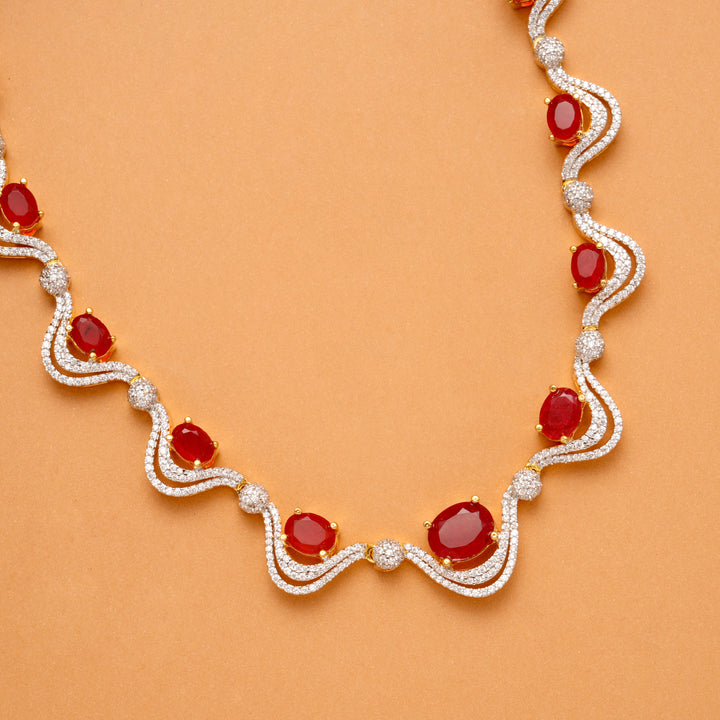 Timeless Ruby Stone Curved Design Golden Necklace